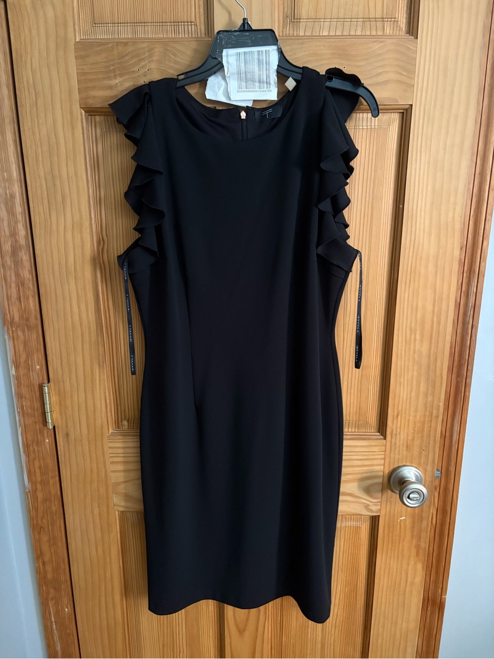 Tahari Black Midi Dress with Ruffled Shoulders